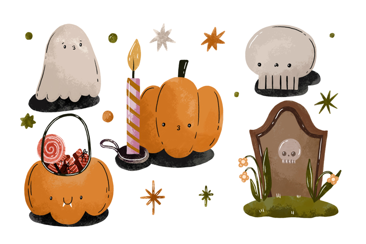 Halloween Cartoon Illustration. October Holiday. Hand Drawn