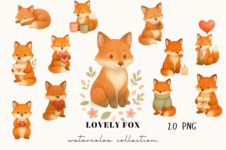 Lovely Fox Watercolor Clipart Set Cute