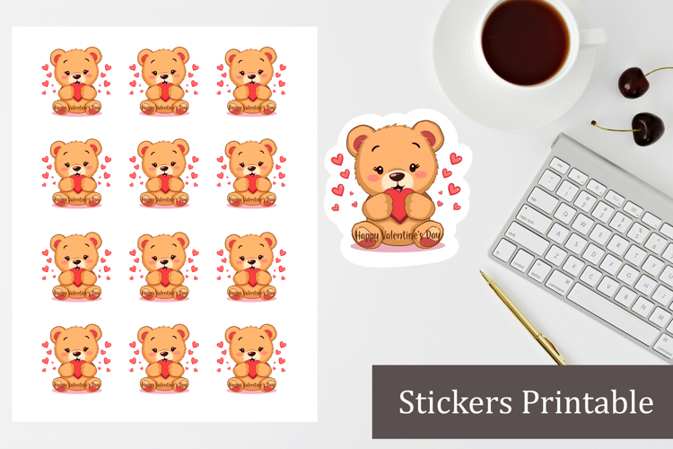 Valentines Teddy Bear Sticker | Cute animal stickers sheet