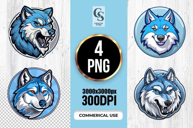 Blue Wolf Head Mascot Logo Sublimation PNG