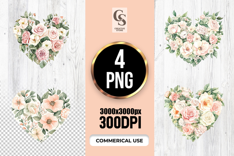 Romantic Floral Heart Clipart Sublimation PNG