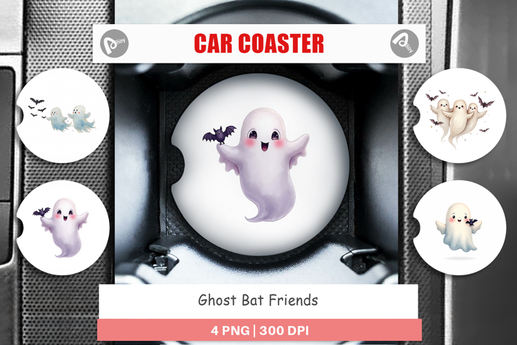 Car Coaster Watercolor Ghost Bat Friends