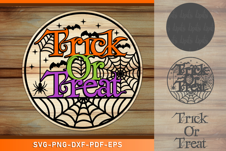 Trick or Treat Round Door Hanger Sign SVG Laser Cut Files