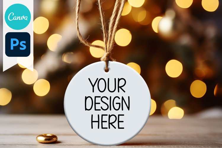 Blank Circle Christmas Ornament Mockup | Sublimation Mockup