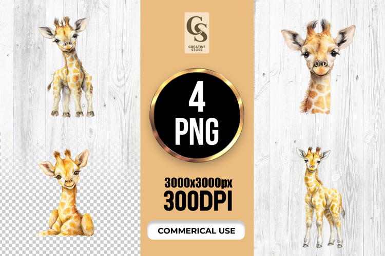Cute Watercolor Baby Giraffe Clipart Sublimation PNG