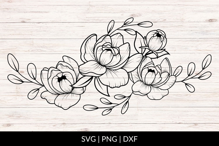 Hand Drawn Peonies Floral Arrangement SVG