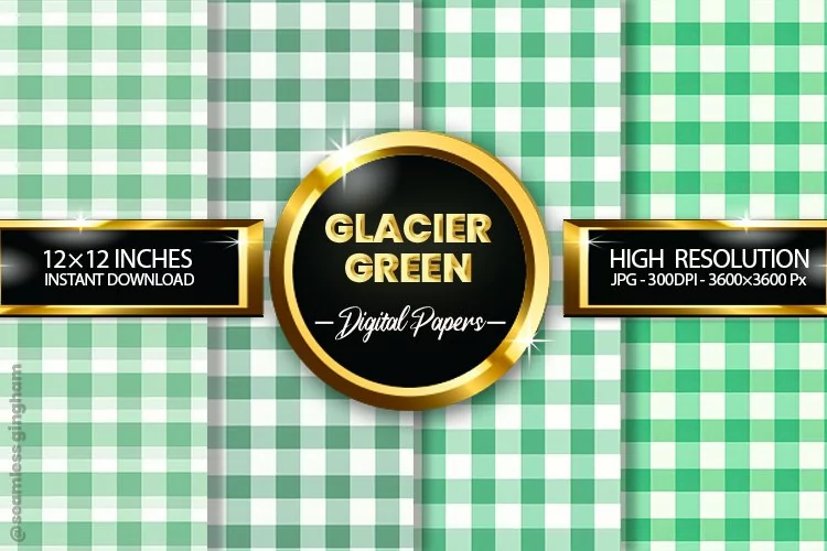 Glacier Green Gingham Digital Papers 04 Variations
