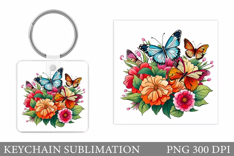 Butterflies Keychain. Butterflies Square Keychain Design