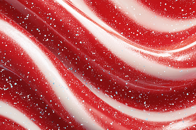 A red and white candy with sparkles