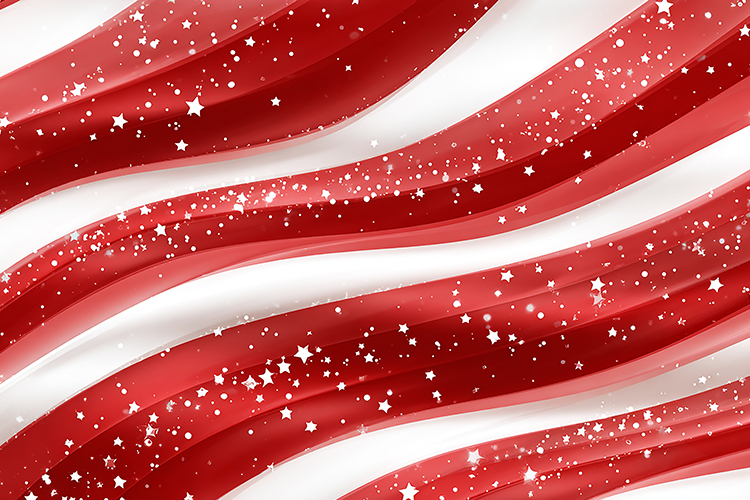 A red and white abstract background with sparkling stars