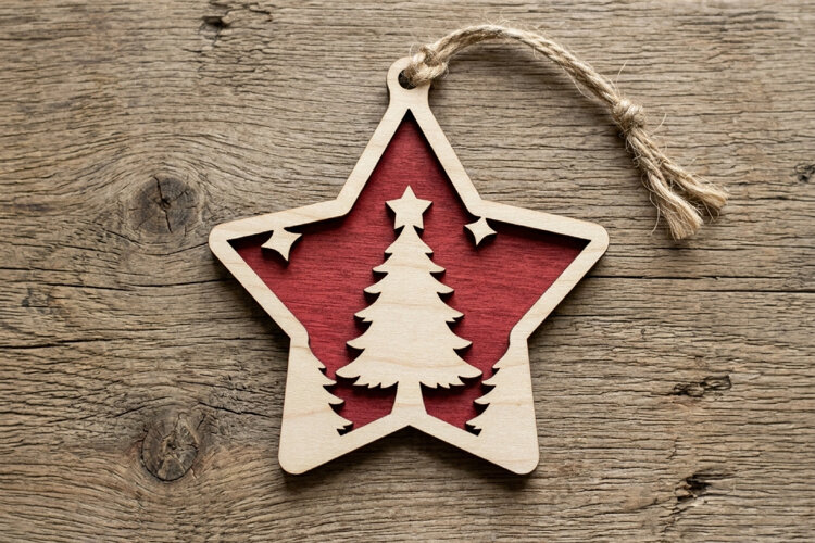 Christmas Ornament SVG - Laser Cut Layered Bauble Star example image 1