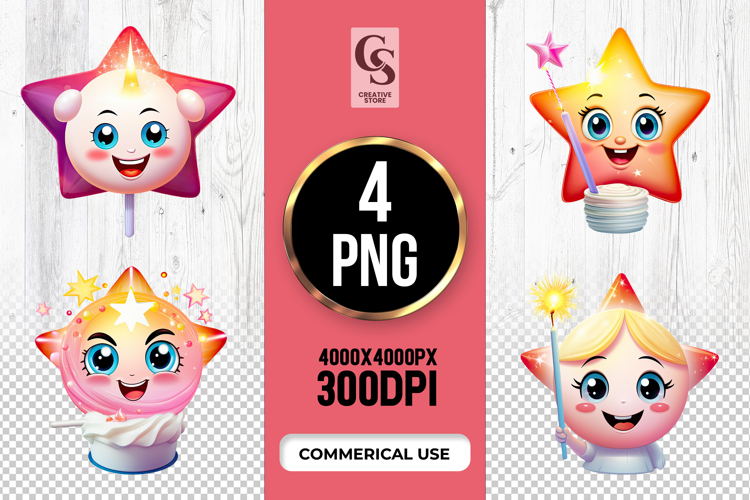 Cute Magic Star Face Clipart Sublimation PNG