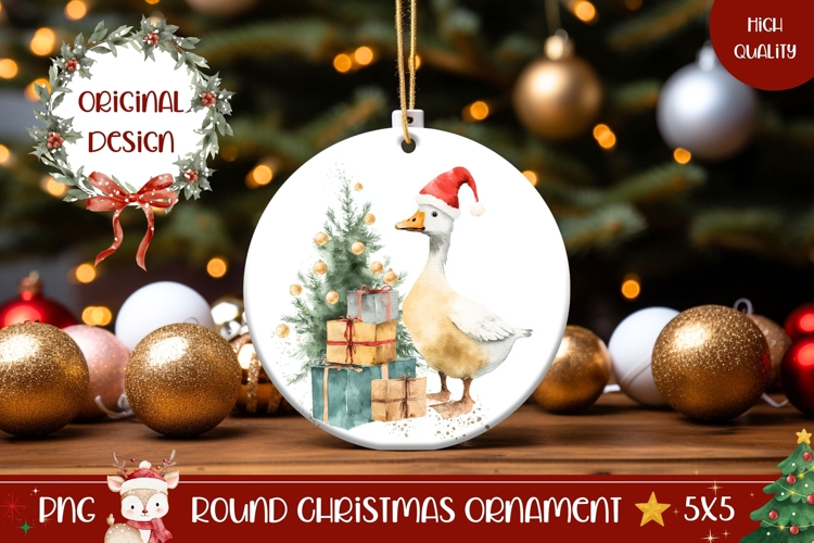 Cartoon Christmas Goose Ornament, Winter Round Ornament