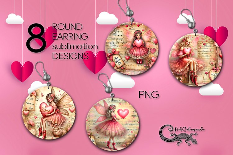 Valentine fairy | 8 Sublimation round earring designs