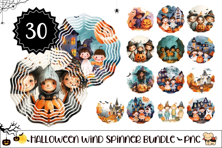 Watercolor Halloween Wind Spinner Bundle, Halloween Bundle