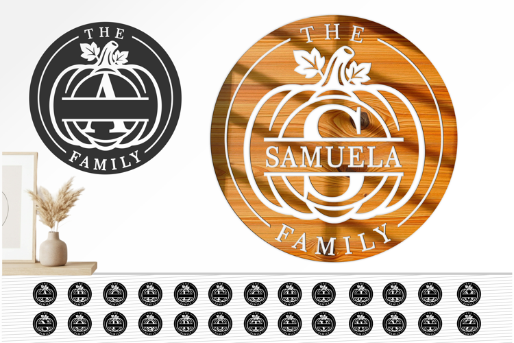 Round Fall Pumpkin Split Monogram Letters Sign SVG Laser Cut