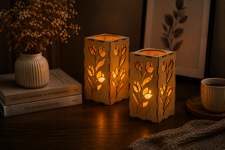 Tulip Wooden Lantern Laser Cut SVG