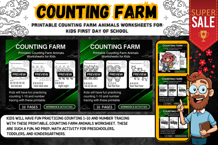Printable Counting Farm Animals Worksheets Activities