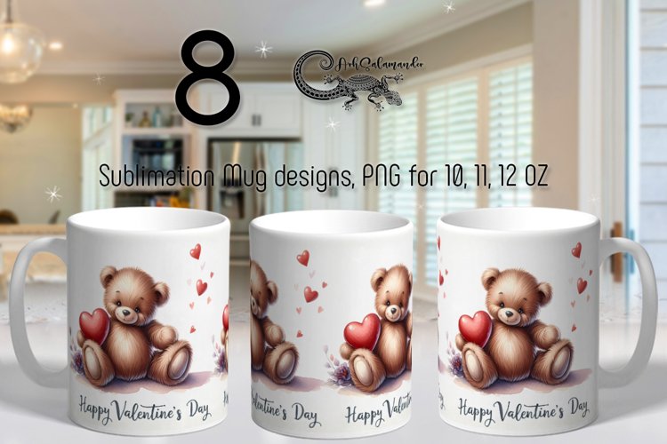 Valentine animals | cute teddy bears mug sublimation design example image 1