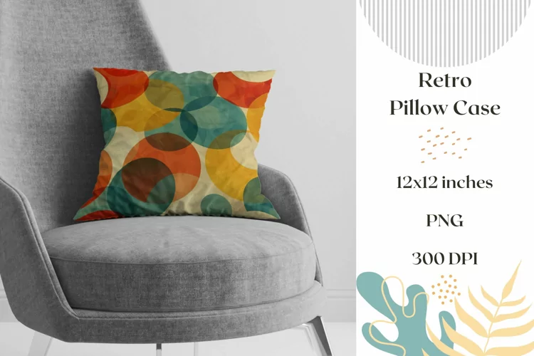 Retro Pillow Case Template, Circles Pillowcase Sublimation