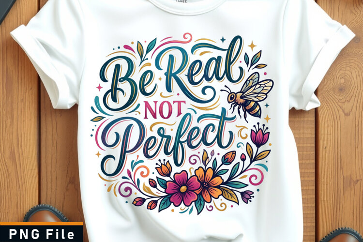 Be real not perfect, Inspirational quote sublimation T shirt example image 1