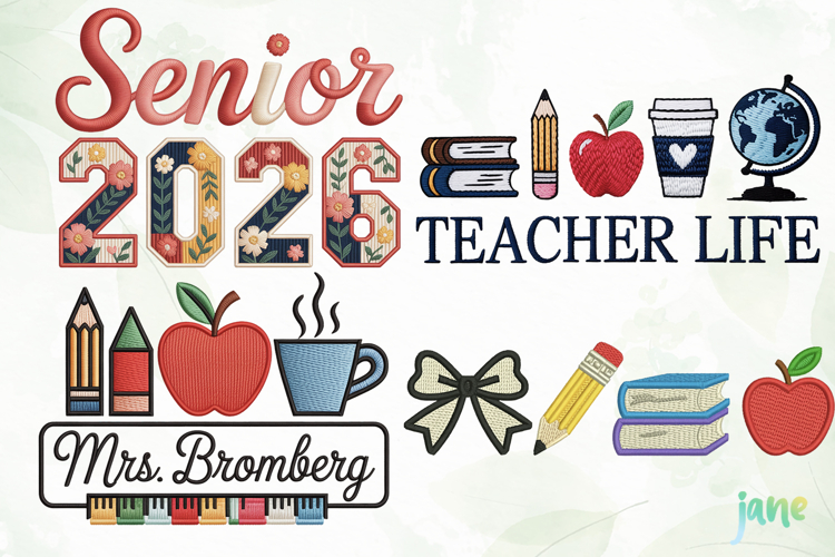 Teacher Embroidery Clipart Sublimation