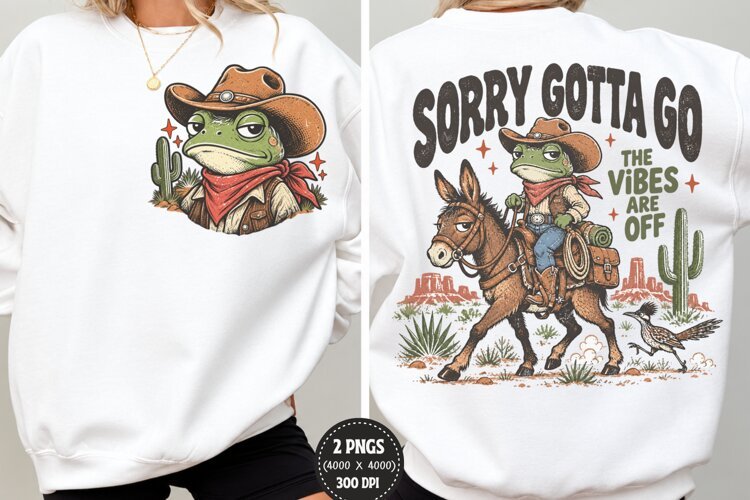 Funny Frog Cowboy Front Back PNG, Frog Cowboy Chest Back Shi example image 1