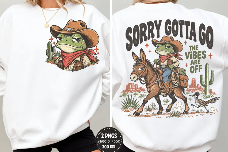 Funny Frog Cowboy Front Back PNG, Frog Cowboy Chest Back Shi