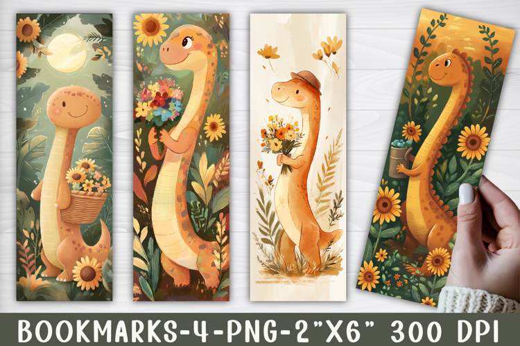 Whimsical Dinosaurs Printable Bookmarks, 4 Bookmark Design