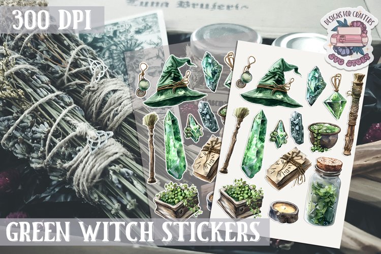 Witch sticker Sheet Green Magic Props Wicca Halloween