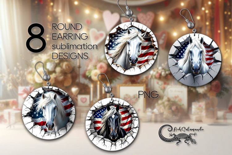 Horse & wall | Round earring Sublimation design bundle