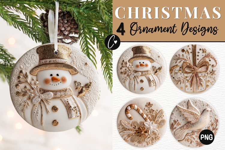 3D Gold Ceramic Christmas Ornament Sublimation