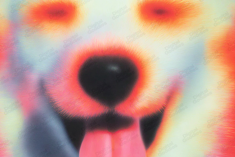 Psychedelic Dog Close-Up Art - Neon Vaporwave Pet Portrait