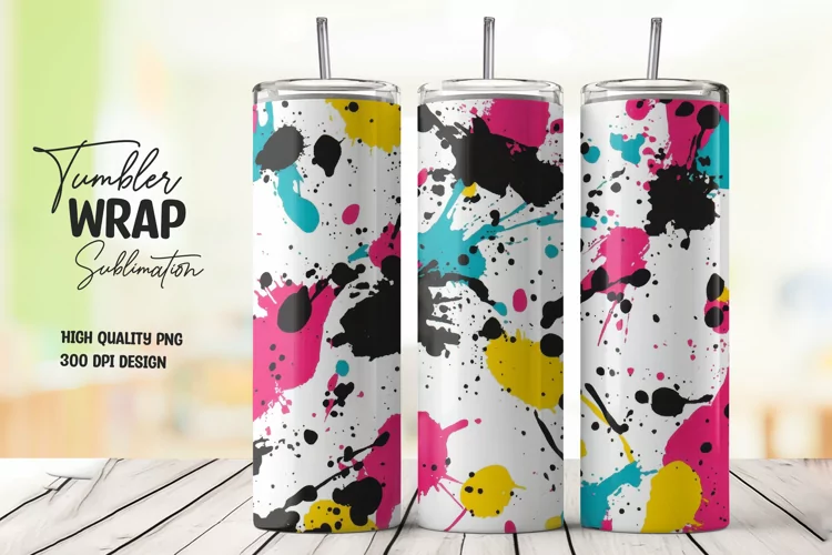 Colorful abstract splashes tumbler wrap sublimation design