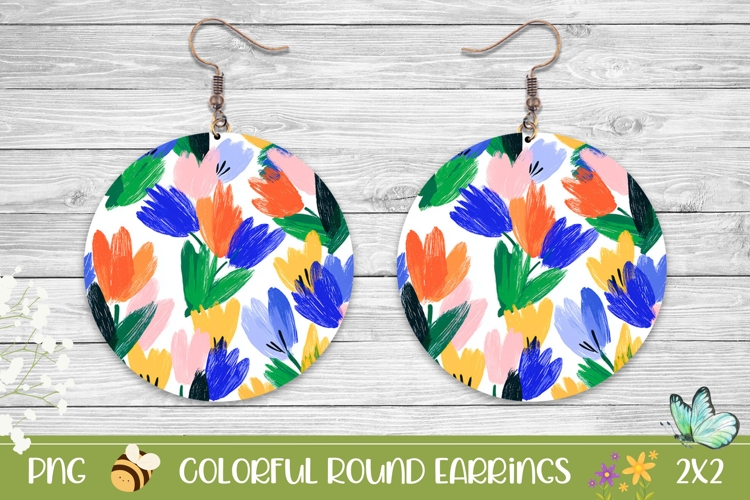 Abstract Tulips Round Earrings Sublimation Design