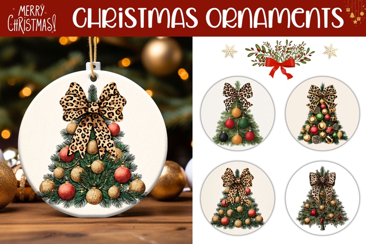 Leopard Christmas Bows Ornaments, Christmas Tree Ornament