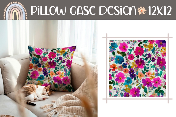 Cartoon Flowers Pillow PNG, Cute Pillow Case Template