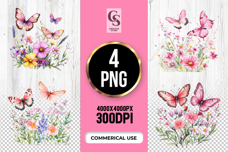 Butterfly Wildflower Clipart Sublimation PNG