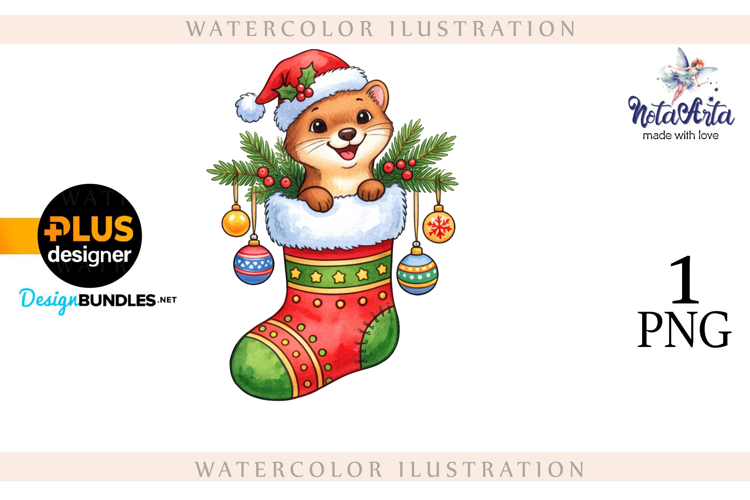 Christmas Weasel: A Festive Watercolor Delight