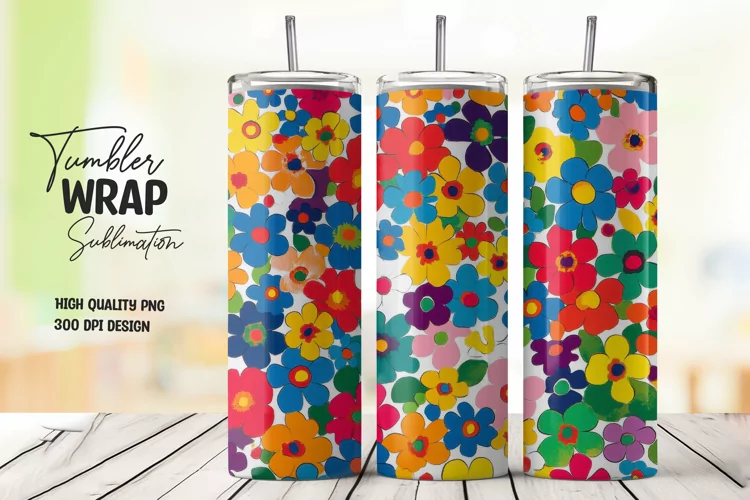 Floral Pattern Tumbler Wrap Sublimation Design