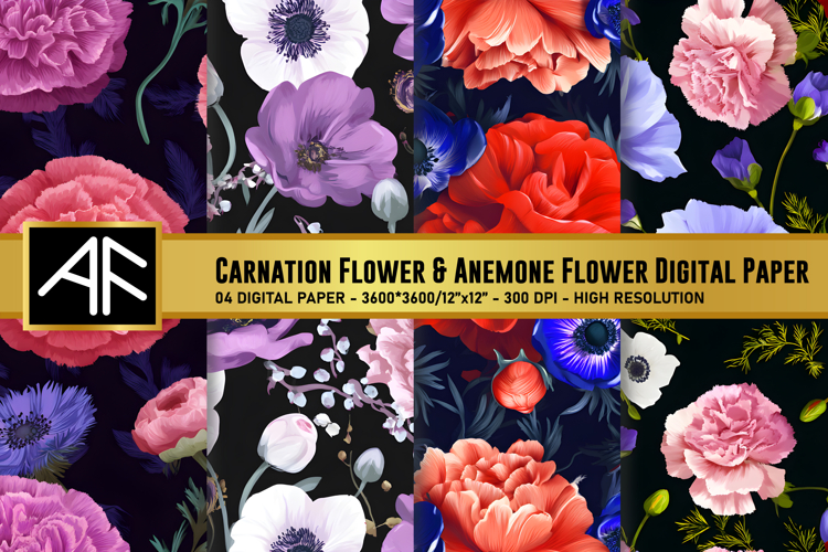 Carnation Flower   Anemone Flower Digital Paper