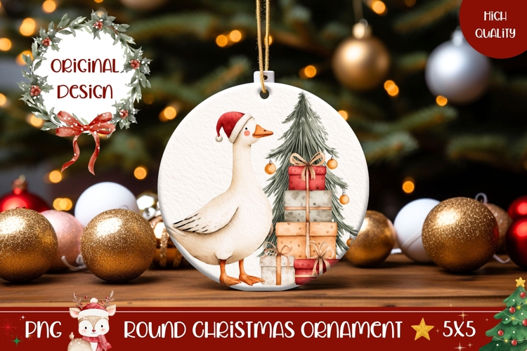 Cartoon Christmas Goose Ornament, Winter Round Ornament PNG