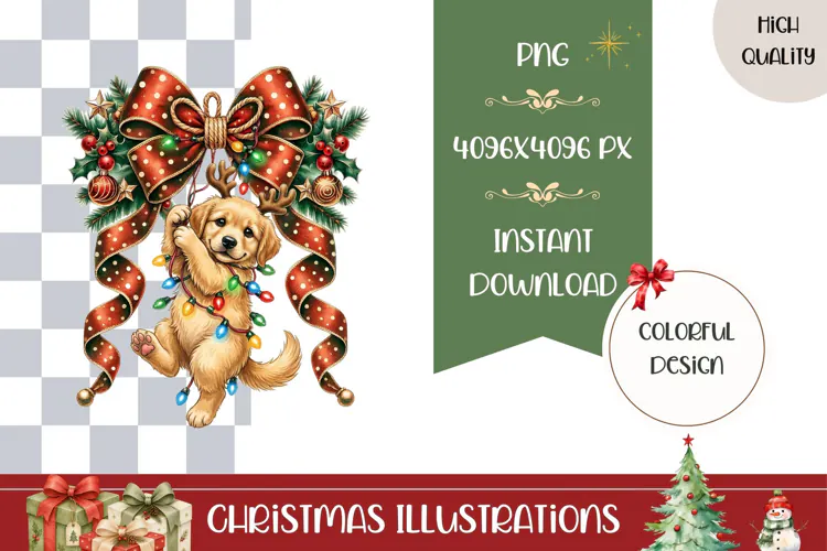 Cartoon Christmas Dog Illustration, Cute Christmas PNG