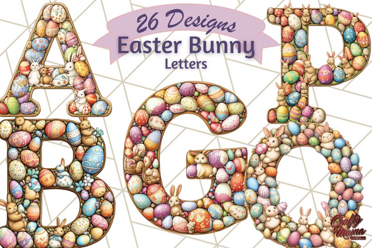 Easter Alphabet Clipart Set with Bunnies and Eggs