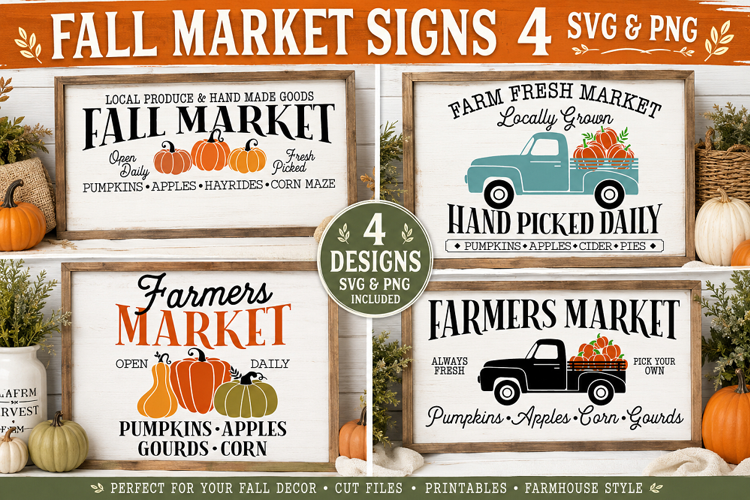 Fall Farmers Market SVG PNG, Pumpkin Farmhouse Signs
