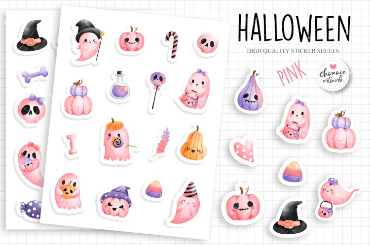 Pink halloween printable sticker sheet example image 1