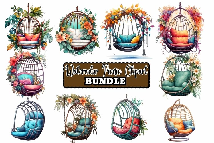 Watercolor hanging chair clipart example image 1
