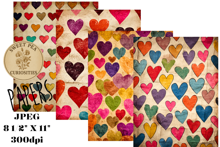 Valentines, Hearts, Grunge, Mixed Media, Paper, Junk Journal