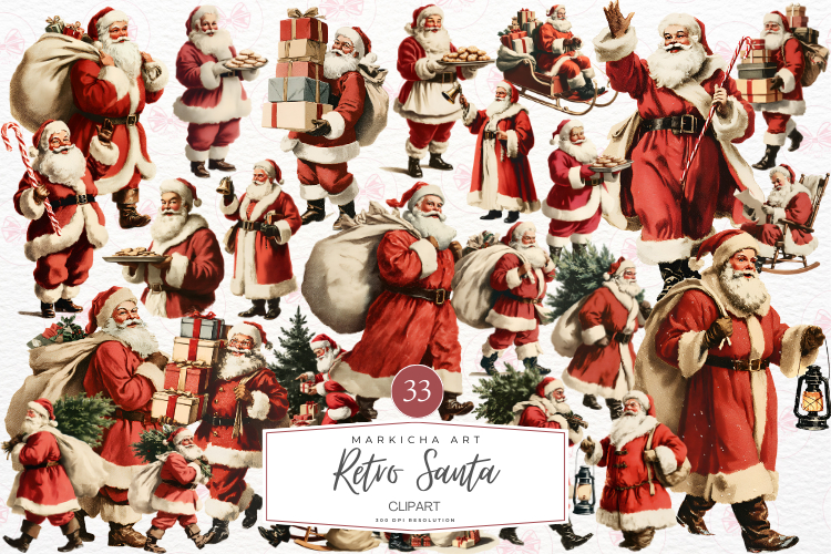 Retro Santa Clipart 33 Png Bundle