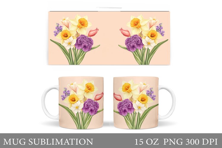 Flowers Mug Sublimation. Floral Mug Wrap Design example image 1